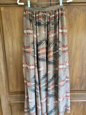 Bohemian Tribal Print Maxi Skirt in Rust and Olive